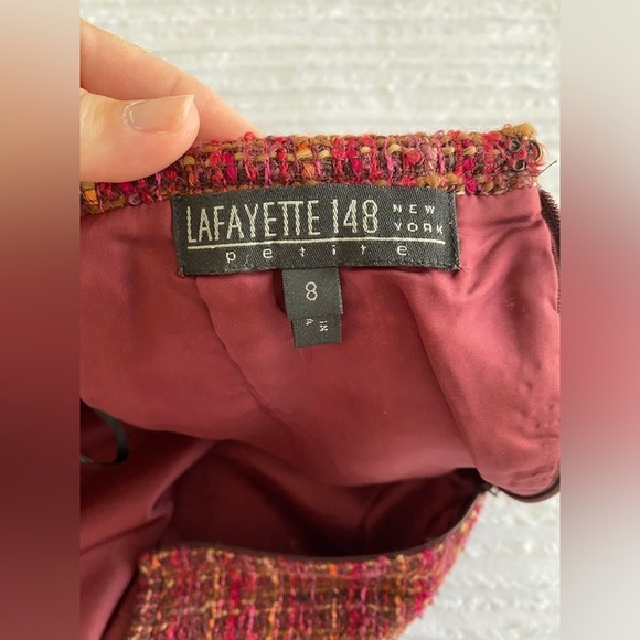 Lafayette 148 Petite Tweed Wool Cotton Red Pink Orange Multicolor skirt 8 or 8P - Picture 5 of 10